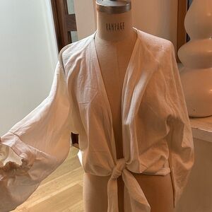 Women's Creamy white Linen Tie-Front top- summer layer !